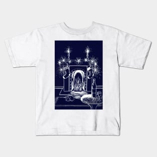 Cosy Festive Fireplace Linocut Kids T-Shirt